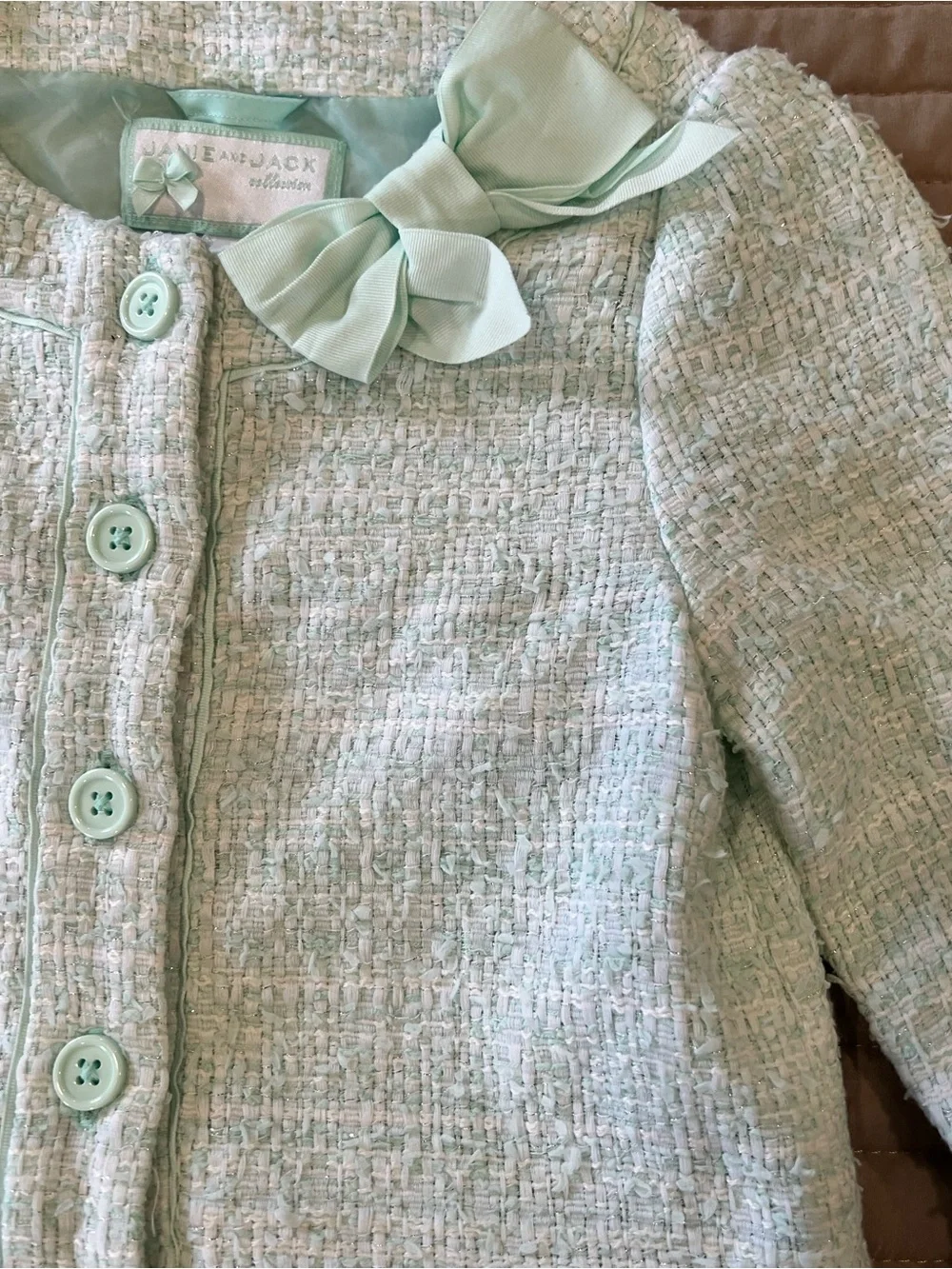 Janie and Jack Mint Tweed Jacket & Shorts Set with Bow